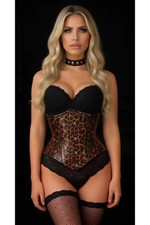 Daisy Top Drawer Steel Boned Cheetah Print PVC Curvy Cut Underbust Corset