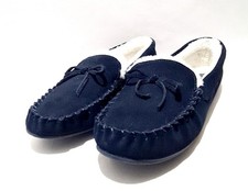 Hotter Slippers Size 8 UK Cherish Navy Blue Suede Leather Warm Lined