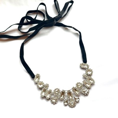 Black Velvet Ribbon Crystal Statement Necklace | NWT