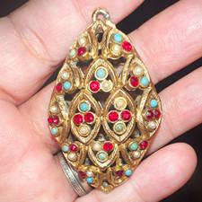 antique Austro-Hungarian Renaissance Revival-style pendant locket featuring red