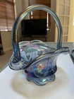 Fenton Twilight Blue Carnival Beaded Oval Basket