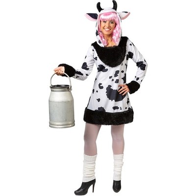 Kleid Kuh Kostüm für Damen Kuhkostüm langarm mit Kapuze Orlob Karneval Fasching