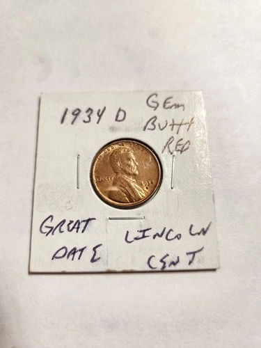 1934 D GEM BU UNC+++ RED GREAT DATE LINCOLN CENT SCARCE