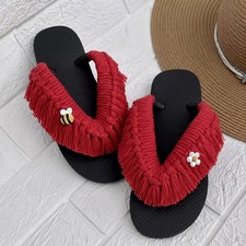 Handmade Cotton Flip Flops Boho Fringe Sandals Limited Edition Women's