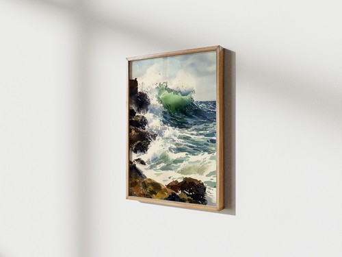Crashing Green Wave 5"x7" Print on Matte Paper | Bold Coastal Watercolor Art - Picture 3 of 18