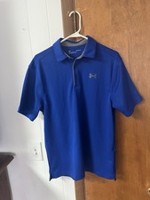 Under Armour Blue Gray Polo Shirt Medium Men's Loose Fit Short Sleeve Collared