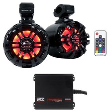  2 Rockville WB50KLS BLACK 5.25" LED Tower Speakers MTX Amp For RZR/ATV/UTV