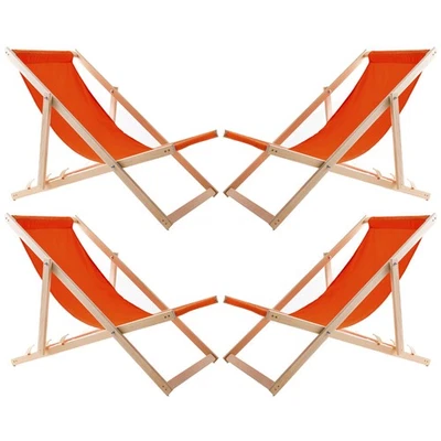 Woodok Ensemble de 4 chaises longues en bois de hêtre orange assemblées - Photo 1/3