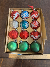 VINTAGE GLASS CHRISTMAS ORNAMENTS MADE IN USA GLITTER HOLIDAY W/ BOX
