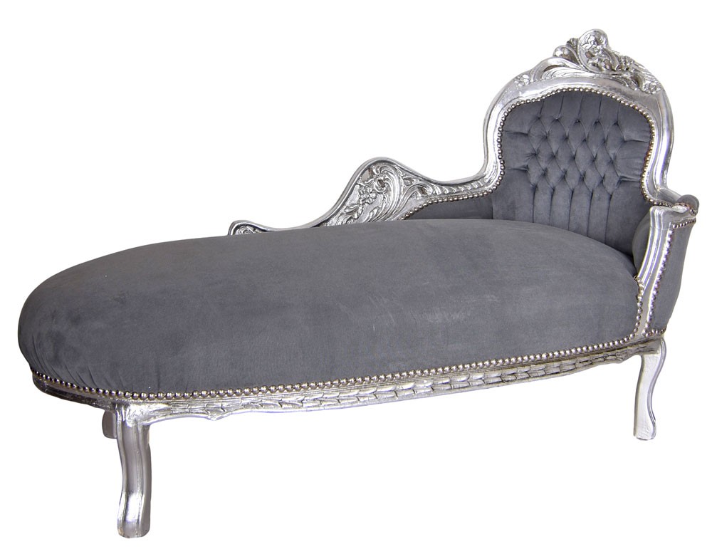 Chaise Longue Barocco Antico Ottomano Divano Rococo Argento Grigio