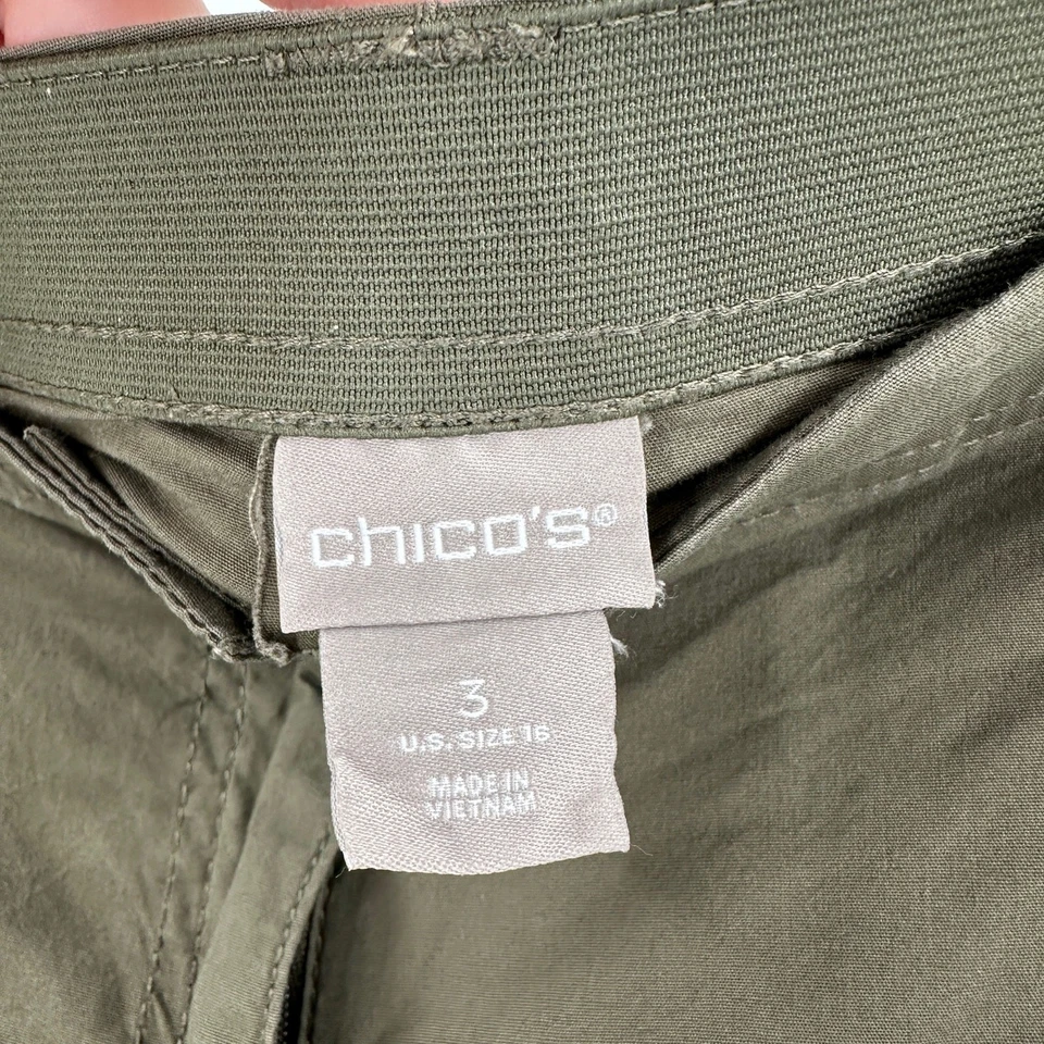 Chico's Verde Algodón Plano Frontal Bolsillo Cremallera Informal Chino Corto Para Mujer Talla 16 Foto 3 de 4