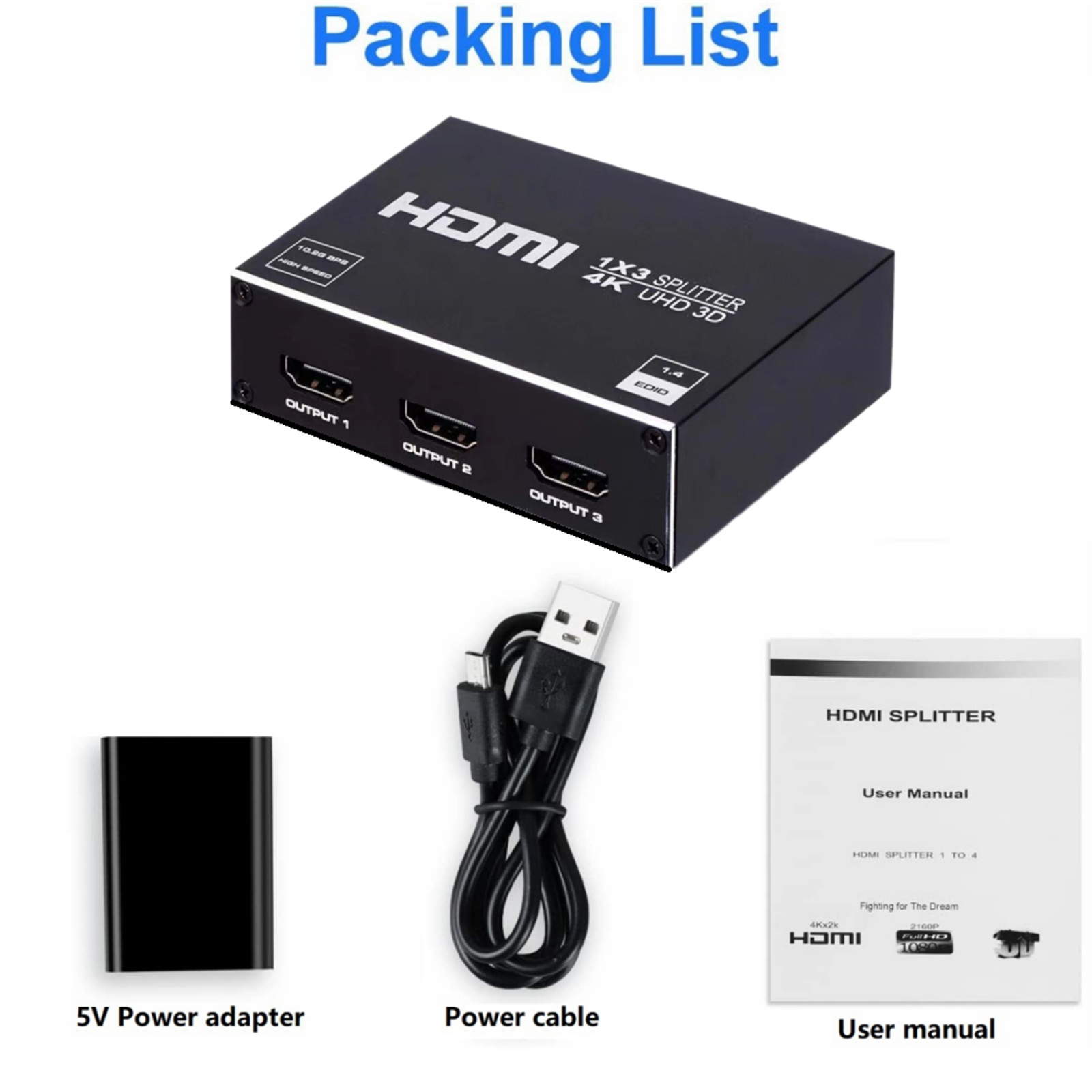 HDMI-Compatible Splitter 4K HDMI Splitter 1 In 3 Out 1x3 Adapter 4 Ports