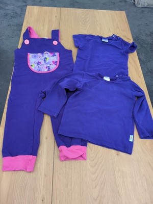 Babauba Set Größe 92, Latzhose, T-Shirt, Langarmshirt, Lila, Elfen,Feen