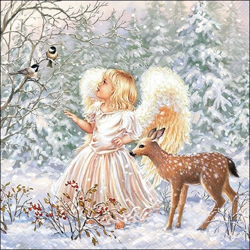 4 x Paper Napkin/3Ply/33cm/Decoupage/Christmas/Winter Angel with Deer