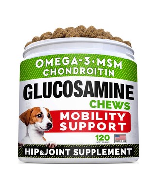 Glucosamine Dogs Hip and Joint Supplement  Dogs 120 Mobility Chews Chicken Flav