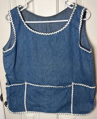 Vintage Handmade Full Bib Kitchen APRON Denim Rick-Rack Pockets Egg Gathering