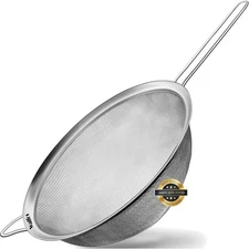 9.35 Inch Large Fine Mesh Strainer, Stainless Steel 30 Mesh Sieve with Sturdy...