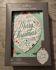 Hallmark Christmas Greeting Card Box Set 10 Cards Keepsake Ornament Pink Green