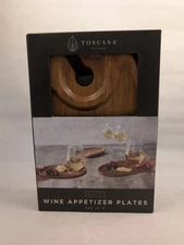 Toscana Picnic Time Acacia Wine Appetizer Plates Gift Set of 4 Wood Serving Tray