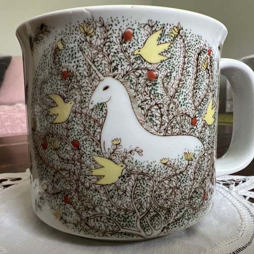 Otagiri Unicorn Mug Doves In Meadow Yellow Birds Boho Fantasy 10oz Vtg Rare READ - Picture 2 of 7