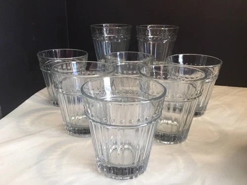 8-Vintage Anchor Hocking Olivia-Isabella Clear 10 Oz Flat  Tumblers 4"