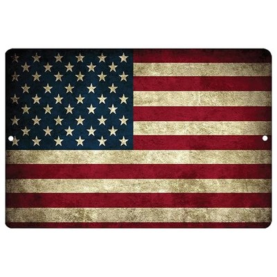 Rustic Tattered USA American Flag Metal Tin Sign 12x8 Inch Wall Art Decor Man...