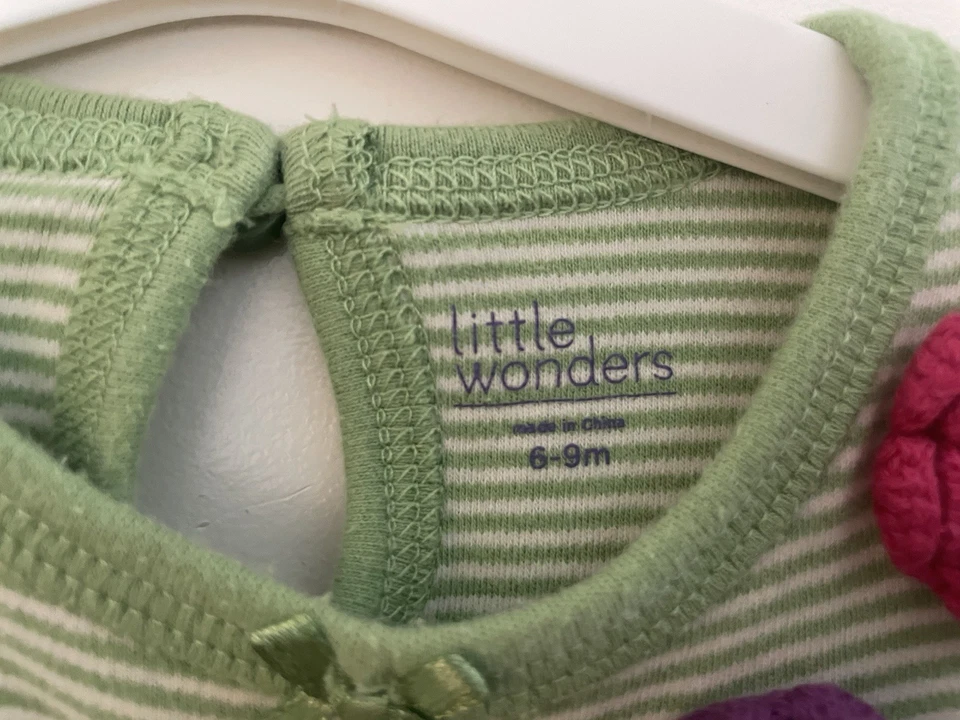 Little Wonders Baby Girl Tiered Striped 100% Cotton Long Sleeve Dress Green 6-9M Foto 2 de 4