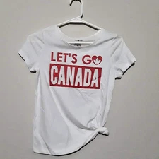 Let's Go Canada T-shirt Girls Size Large 10-12 Red White Maple Leaf Cotton Blend