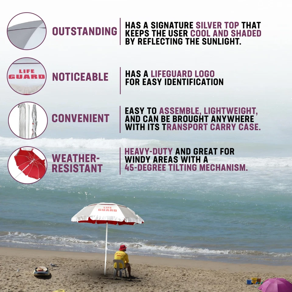 Paraguas Solar Salvavidas - Paraguas de Patio, Playa y Exterior con Inclinación 45° y Ca... Foto 3 de 4