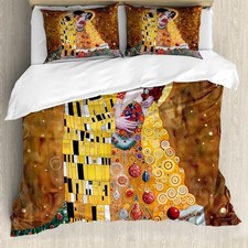 Christmas Duvet Cover Set, Romantic Xmas in Golden Queen Ginger Mustard Amber