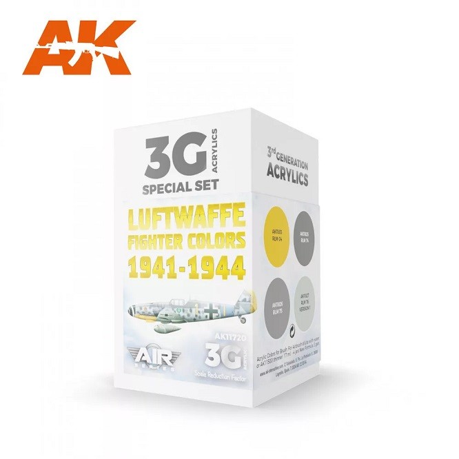 AK Interactive AK11720 - Luftwaffe Fighter Colors 1941-1944 Set 3G 4X17Ml - New