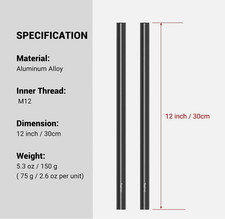 SmallRig 15mm Rods 12" 30 cm Aluminum Alloy Rods for Camera Rail System-1053