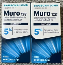 NEW Bausch & Lomb Muro 128 Ointment 5% Temporary Relief Sterile 1/8 oz Pack of 2