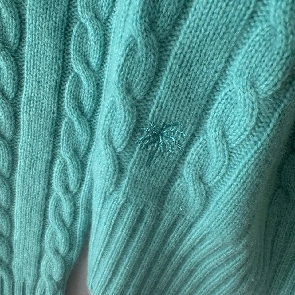 Cárdigan tejido con cable de cachemir verde L para mujer Lilly Pulitzer suéter preppy  Foto 4 de 4