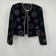 Womens Boho Luxe Velvet Embellished Cropped Jacket Sz M Art Deco Festival Indie