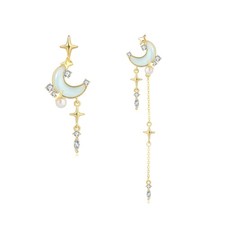 Cute Star Earrings for Women, Gold Moon Celestial Earrings, Drop Space Earring f