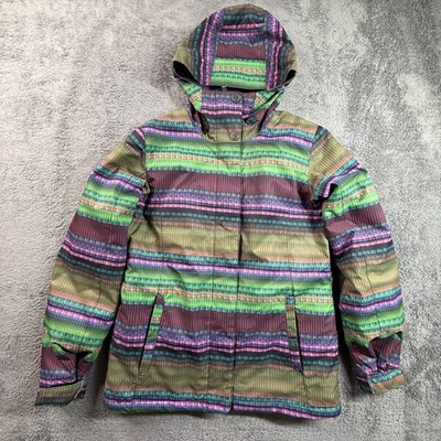 Roxy Women's M Hooded Ski Snow Jacket 10K Waterproof Colorful Striped Winter