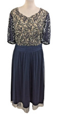 Nightingales Women's Dress Size 20 Navy Mesh Sequins Lined Midi New F1