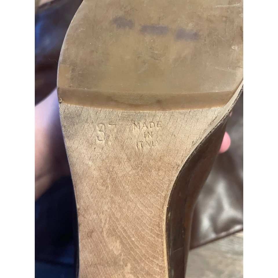 Botas zuecos de cuero marrón para mujer Marni apiladas tacón de madera hechas en Italia 37 Foto 3 de 4
