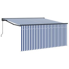 Image of vidaXL Retractable Awning Manual Blue and White 350 x 250 cm, Adjustable Awning,