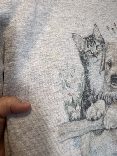 Sudadera Pullover Lee Vintage Años 90 Mezcla Algodón Gato Perro Animal Hecha en EE. UU. - Imagen 6 de 8