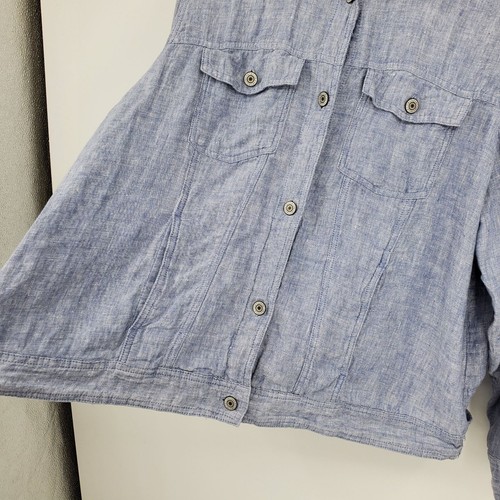 Giacca topper Jones & Co 100% lino bottoni davanti blu colletto manica lunga 2X - Foto 6 di 9