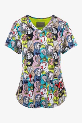 Skechers by Barco Dogs Active Stretch V-Neck Scrub Top Pockets Colorful Size S
