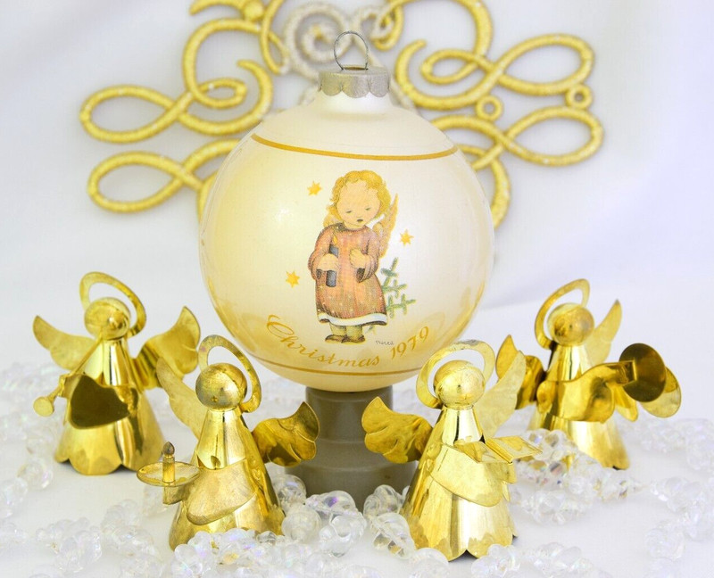 1978 Wrapped Hummel Starlight Angel + 4 Brass Ware Angels Christmas Ornaments