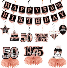 Rose Gold 50Th Birthday Banner Decorations Kit for Women, 10Pcs Vintage 1975 Hap