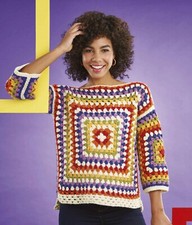 Crochet Pattern copy ladies large granny square sweater 32-46" bust 1000F
