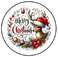 MERRY CHRISTMAS REINDEER WREATH ENVELOPE SEALS LABELS STICKERS PARTY FAVORS