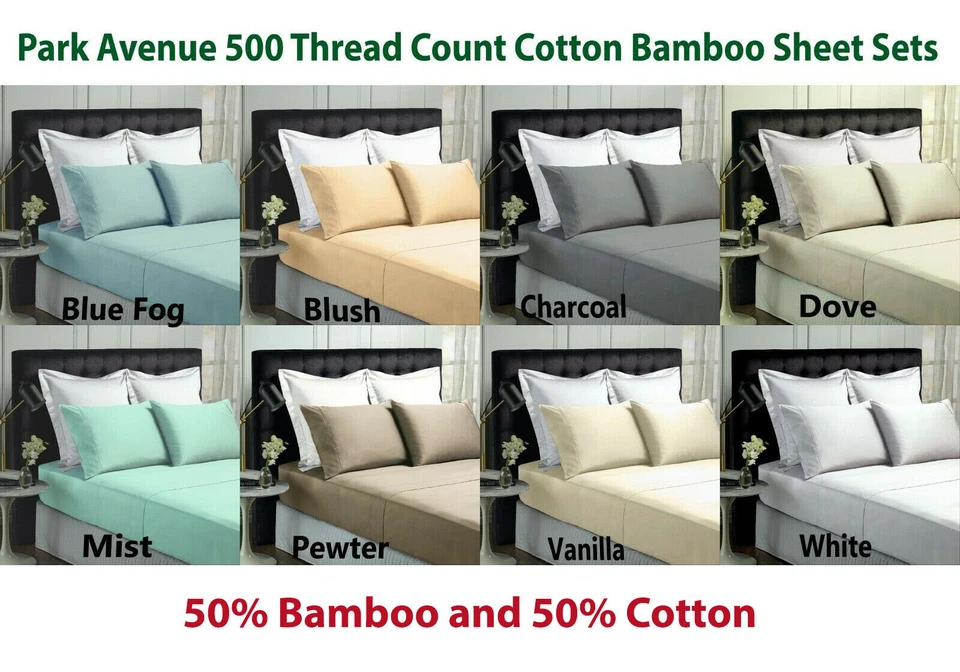 Park Avenue 500 Thread Count Cotton Bamboo Sheet Sets 8-Colour Options