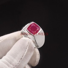 Anello In Argento Sterling 925 Con Gemma Di Rubino Riscaldata Per Uomo #4886