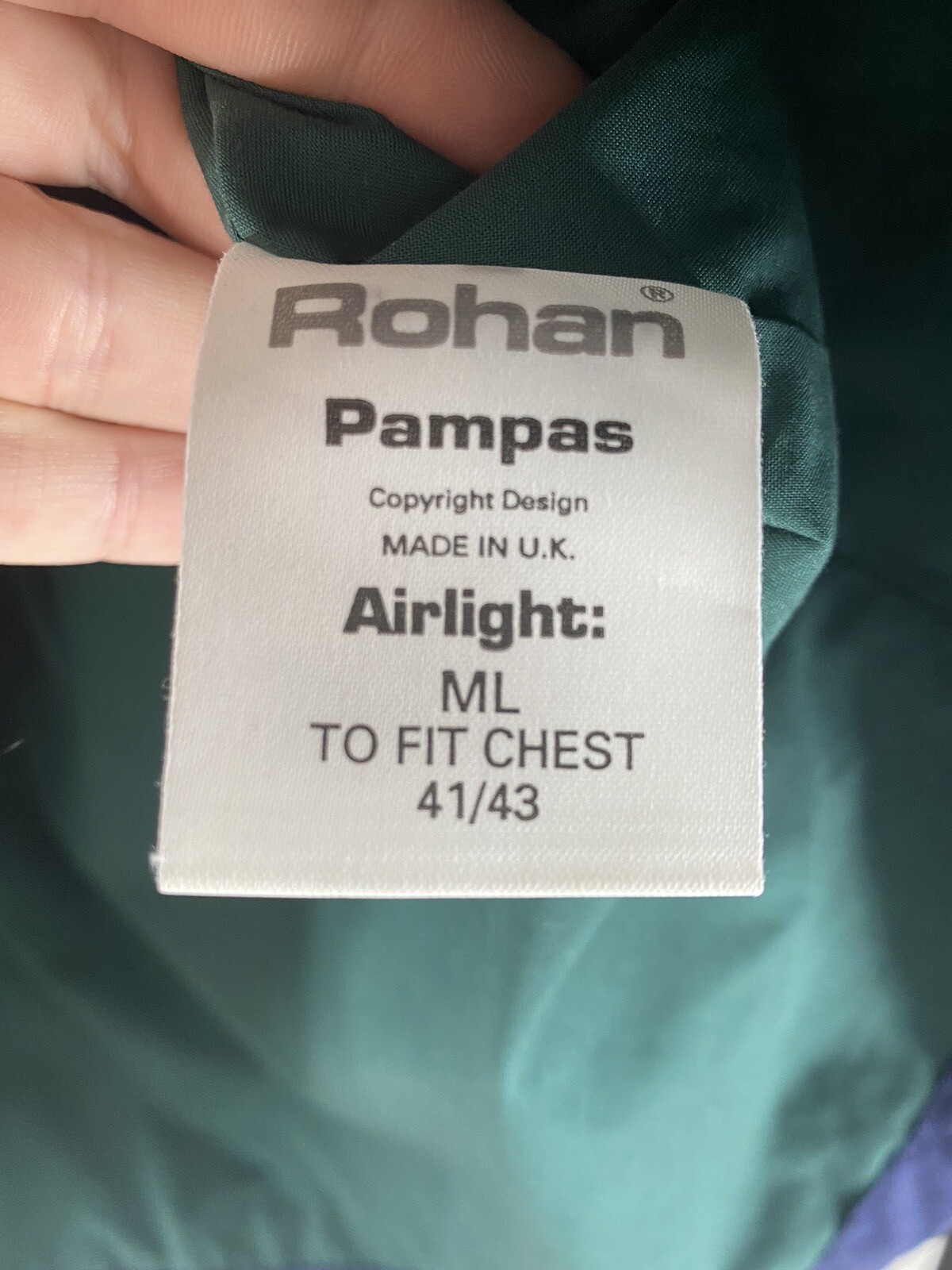 Rohan Jacket Mens UK M/L Blue Pampas Fold Away Hood Rain Coat Outdoors